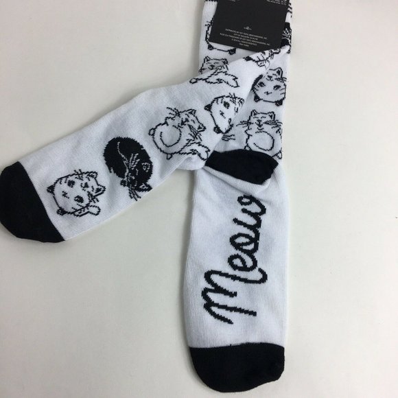 Rude Cat Womens Crew Socks Hot Topic Black White Meow Cats Kittens Kitty Fun New - Picture 11 of 12